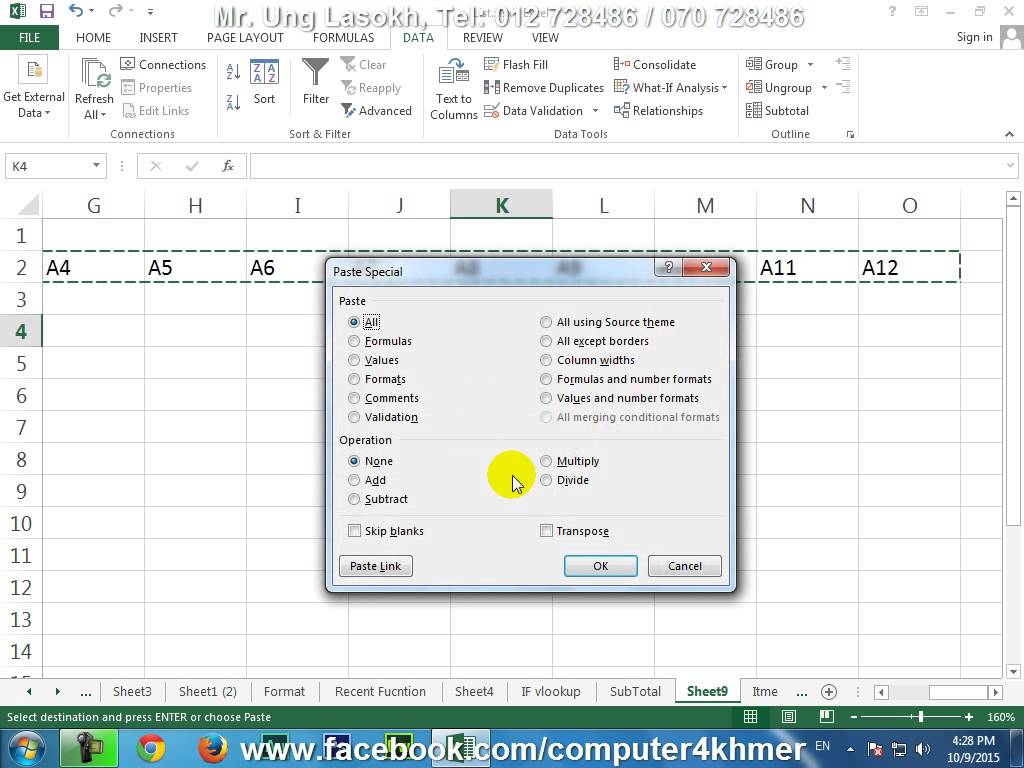 Excel 2013 Advanced How to Transpose